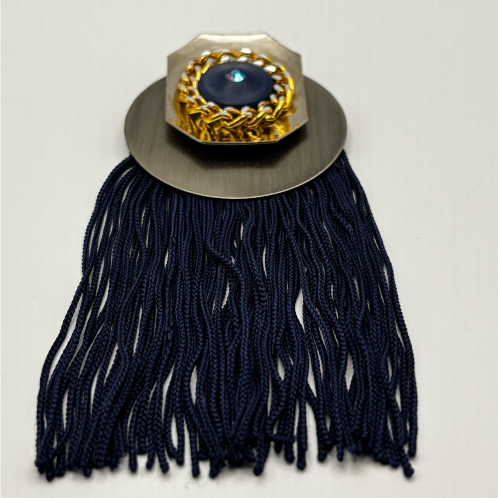 Handmade Mixed Metal Geometric Tassel Brooch – Avant Garde Statement Pin - Picture 5 of 12